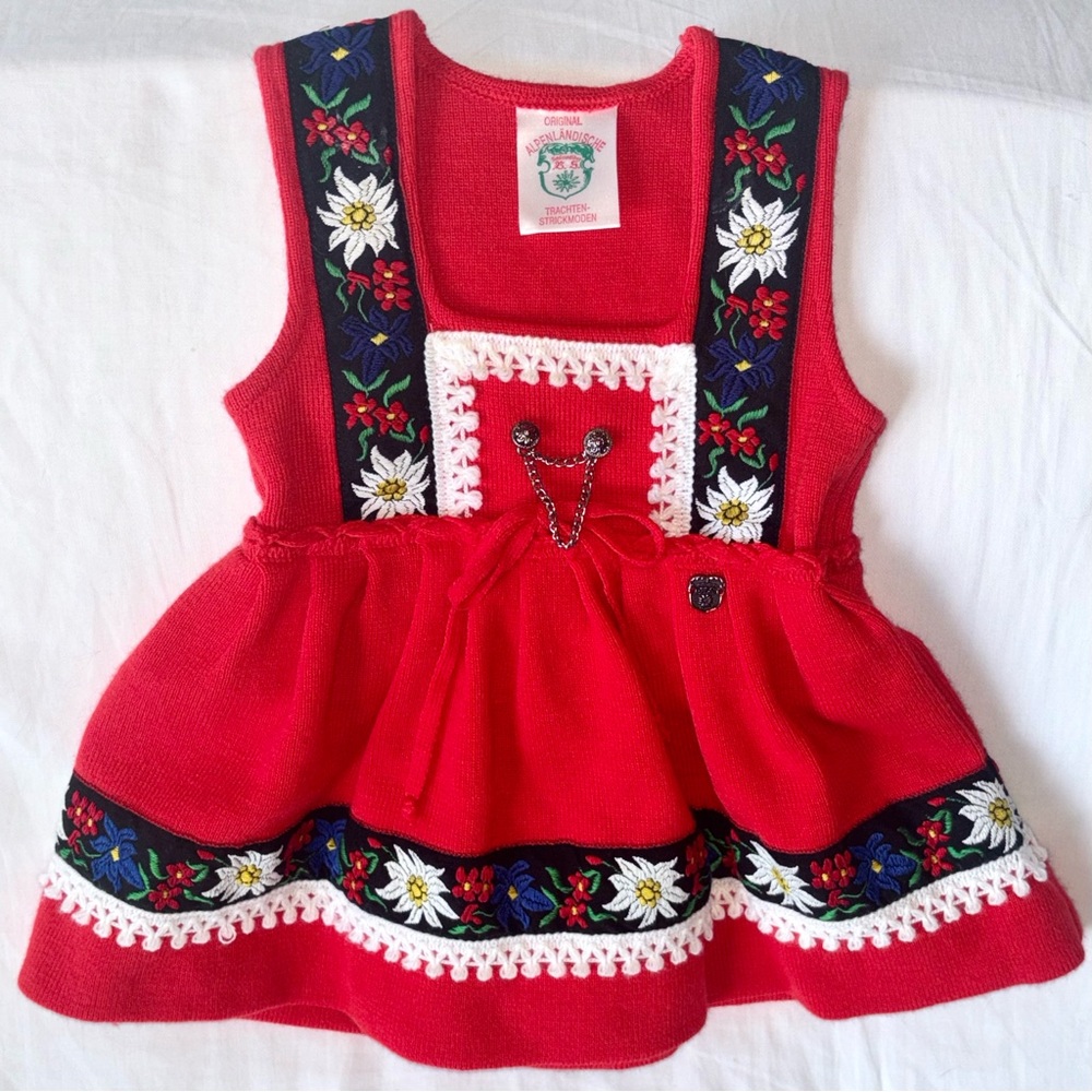 Vintage Swiss Alpine Costume Dress Toddler 2T German Traditional Polyester Knit